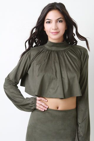 Long Sleeve Ruffle Tie Crop Top