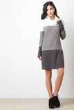 Cowl Neck Mixed Knit Sweater Dress