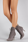 Wild Diva Lounge Suede Combat Lace Up Stiletto Booties