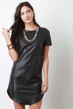 Vegan Leather Chain Necklace Short Sleeve Dress