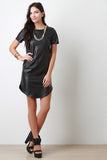 Vegan Leather Chain Necklace Short Sleeve Dress