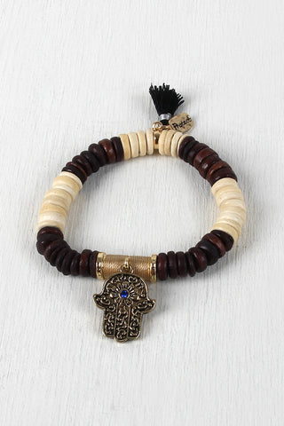 Hamsa Peace Wood Beads Bracelet