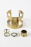 Hammered Cutout Cuff And Quatrefoil Ring Set