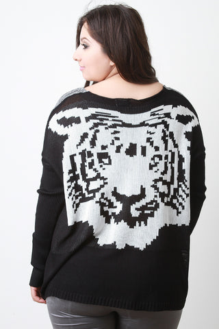 Tiger Back Marled Knit Sweater Top