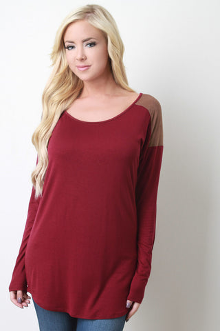 Vegan Suede Panel Long Sleeve Top