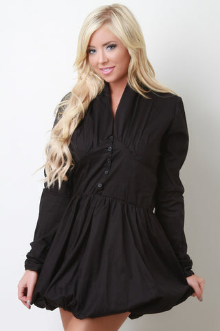 Button-Up Bubble Skirt Poplin Dress