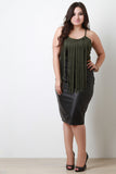 Suede Fringe Neckline Sleeveless Top