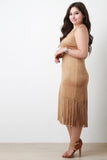 Corset Neckline Sleeveless Suede Fringe Dress