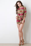 Self Tie Bow Tie Dye Quarter Sleeves Mini Dress