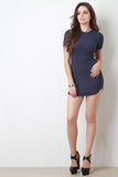 Ribbed Knit Striped Short Sleeves Bodycon Mini Dress