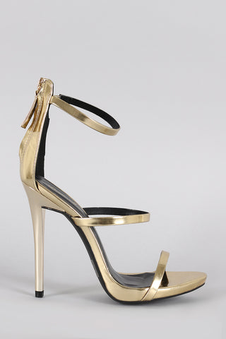 Qupid Metallic Triple Strap Open Toe Heel