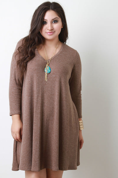 V-Neck Ribbed Knit Shift Dress