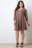 V-Neck Ribbed Knit Shift Dress