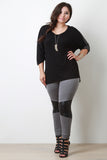 Back Contrast Loose Knit Dolman Sleeves High Low Top