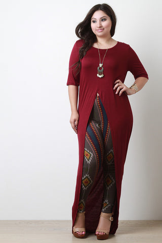 Half Sleeve Front Slit Maxi Top