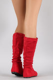 Suede Round Toe Slouchy Flat Boots