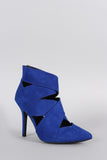 Qupid Suede Strappy Pointy Toe Stiletto Booties