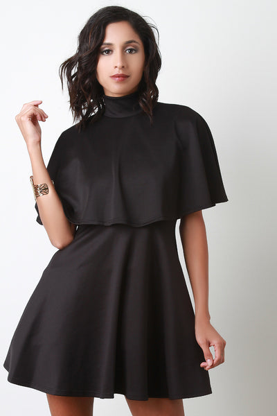 Turtleneck Cape Flare Dress