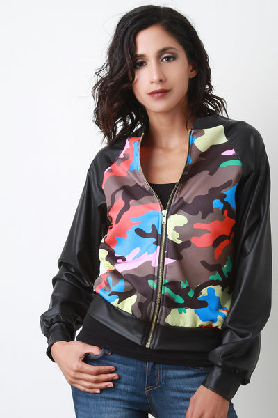 Colorful Camouflage Vegan Leather Jacket