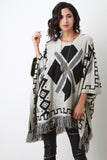 Fringe Hem Pattern Poncho Top