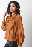 Pleated Self-Tie Neck Blouse