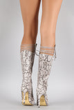 Python Strappy Pointy Toe Lace Up Stiletto Boots