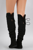 Bamboo Vegan Suede Slouchy Cutie Lace Up Flat Boots