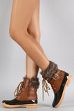 Buckled Faux Fur Cuff Lace Up Duck Ankle Boots