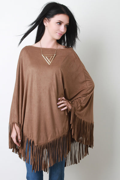 Faux Suede Fringe Poncho