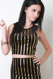 Metallic Gold Striped Velveteen Crop Top