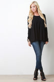 Ribbed Knit Pocket Long Sleeves High Low Babydoll Top