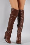 Bamboo Cuff Elastic Gore Chunky Heeled Knee High Boots