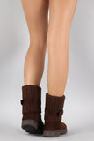 Bamboo Sweater Cuff Buckled Flat Ankle Boots