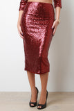 Sequined Vent Slit Midi Skirt