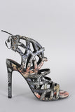 Liliana Snake Strappy Back Corset Lace Up Stiletto Heel