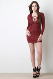 Suede Lace Up Long Sleeve Mini Dress