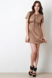 Suede Lace Up Bodice A-Line Dress