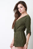 Suede Quarter Sleeve Surplice Romper