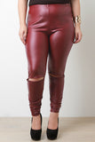 Knees Cutout Vegan Leather Leggings