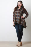 Plaid Cowl Neck Long Sharkbite Hem Top