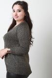 Metallic Knit V-Neck Long Sleeves Fitted Sweater Top