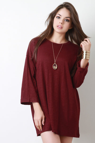 Cuffed Quarter Sleeves Mini Shift Dress