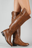 Breckelle Buckle Round Toe Riding Thigh High Boot